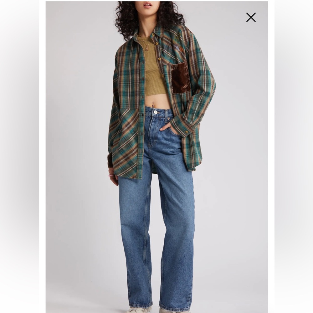 Bdg Plaid Patchwork Oversized Button Up Cotton Sh… - image 2